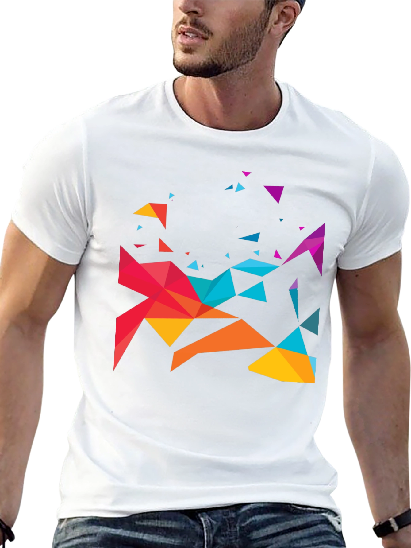 Geometric Triangle Design Black T-Shirt