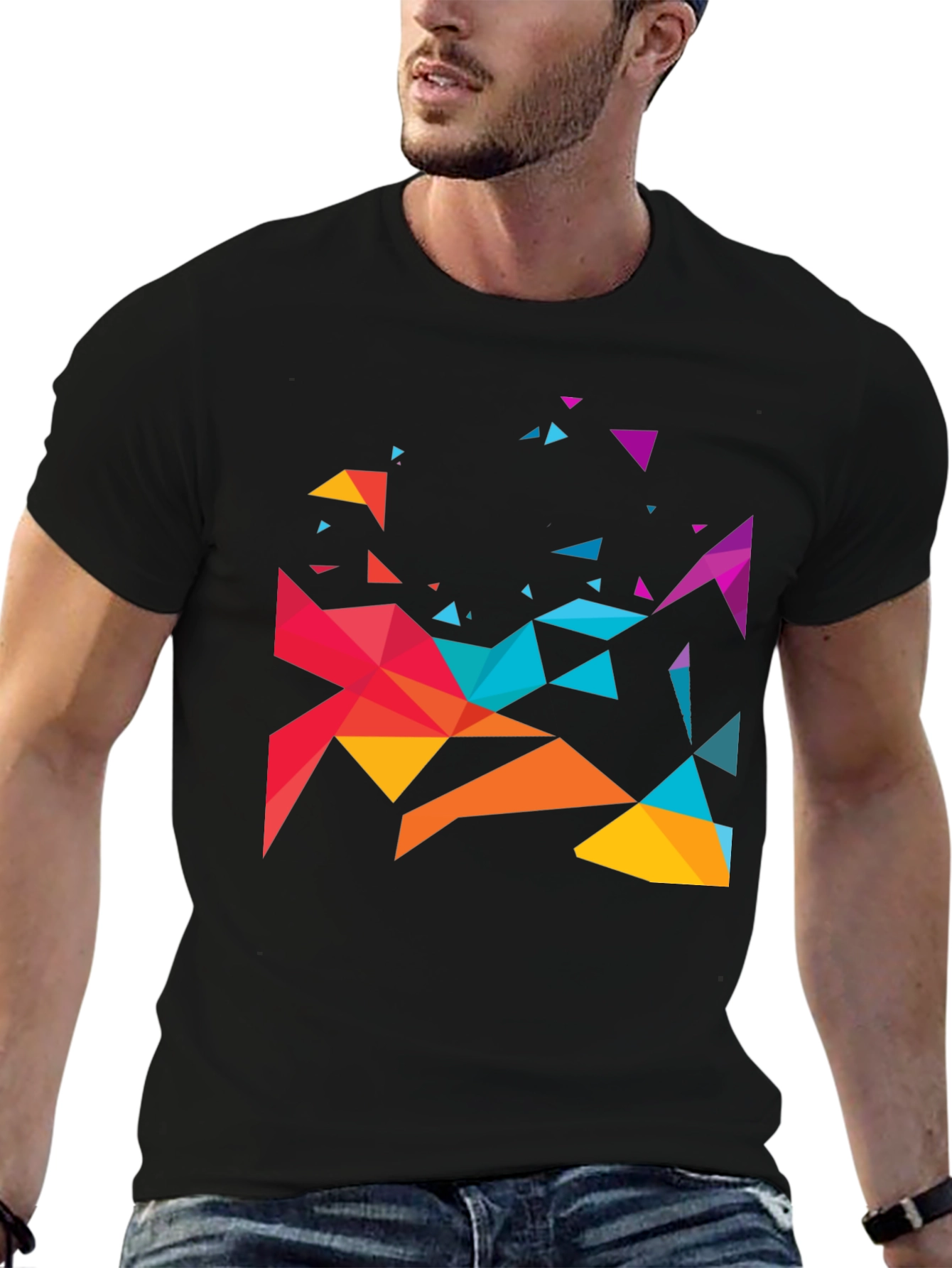 Geometric Triangle Design Black T-Shirt