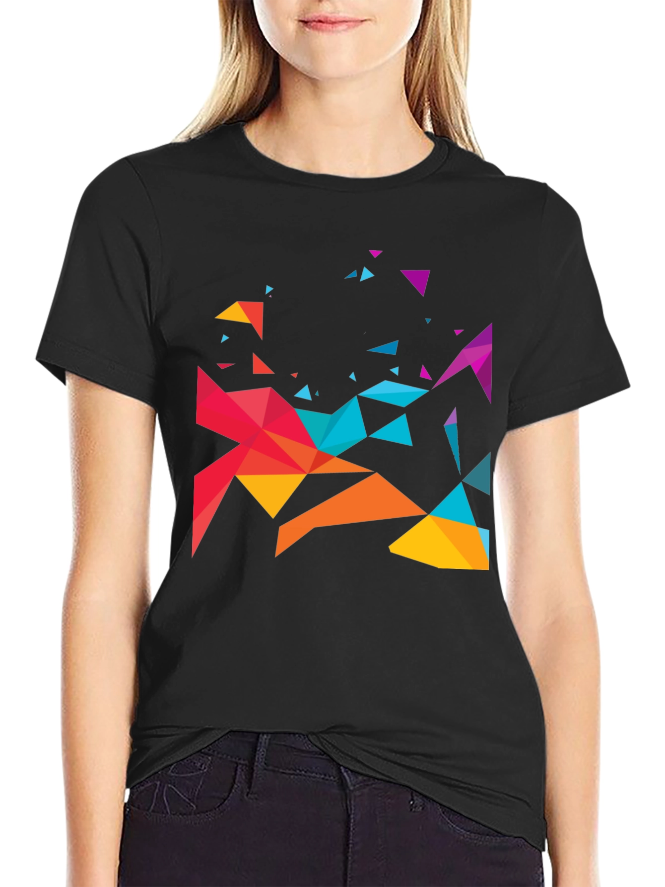 Geometric Triangle Design Black T-Shirt