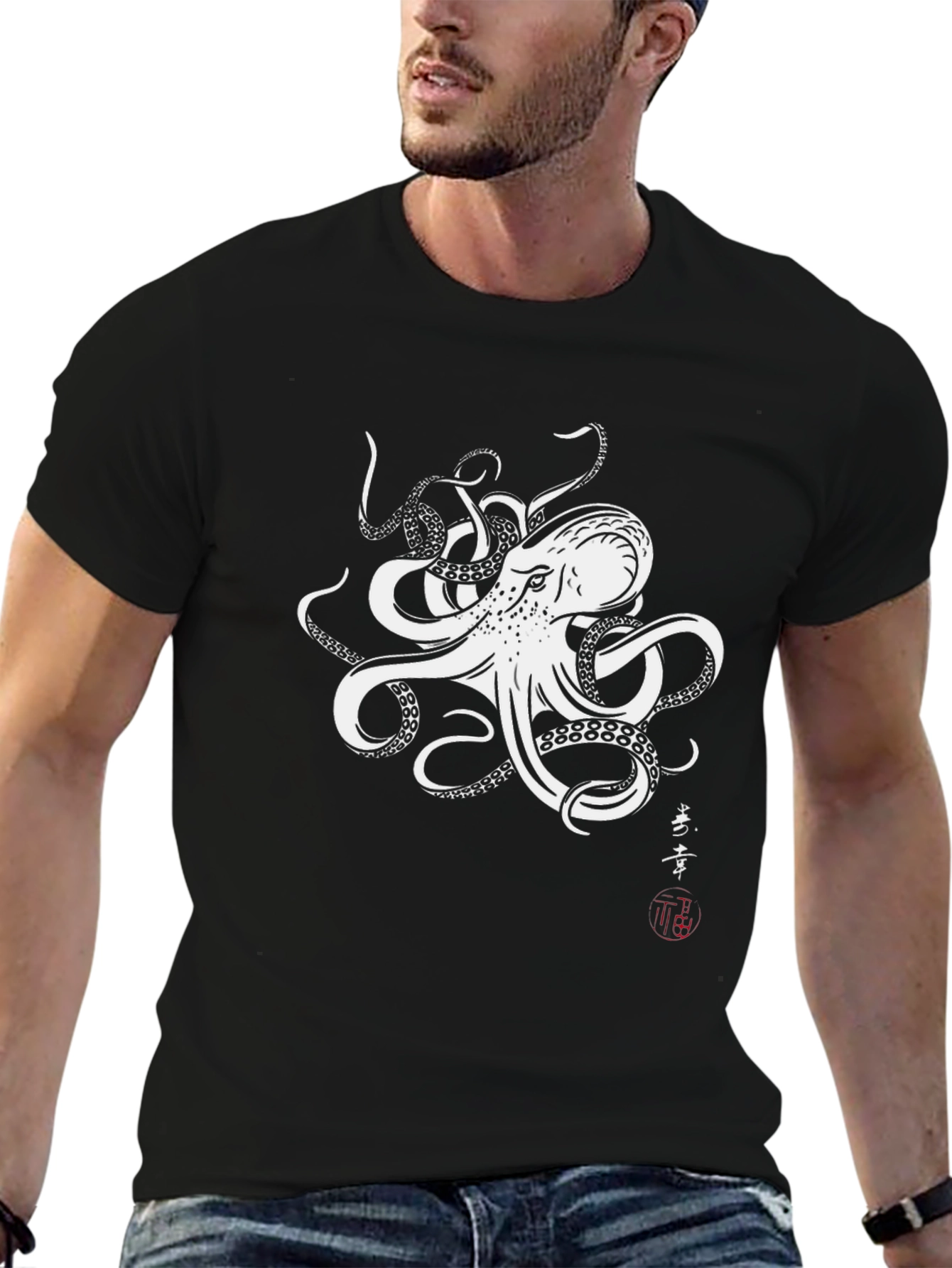 Octopus Graphic Print Black T-Shirt