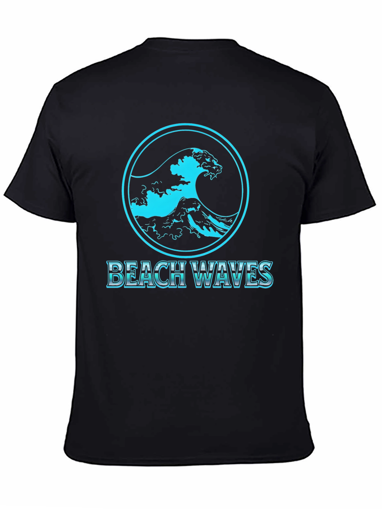 Beach Waves Graphic Tee - Black Cotton T-Shirt