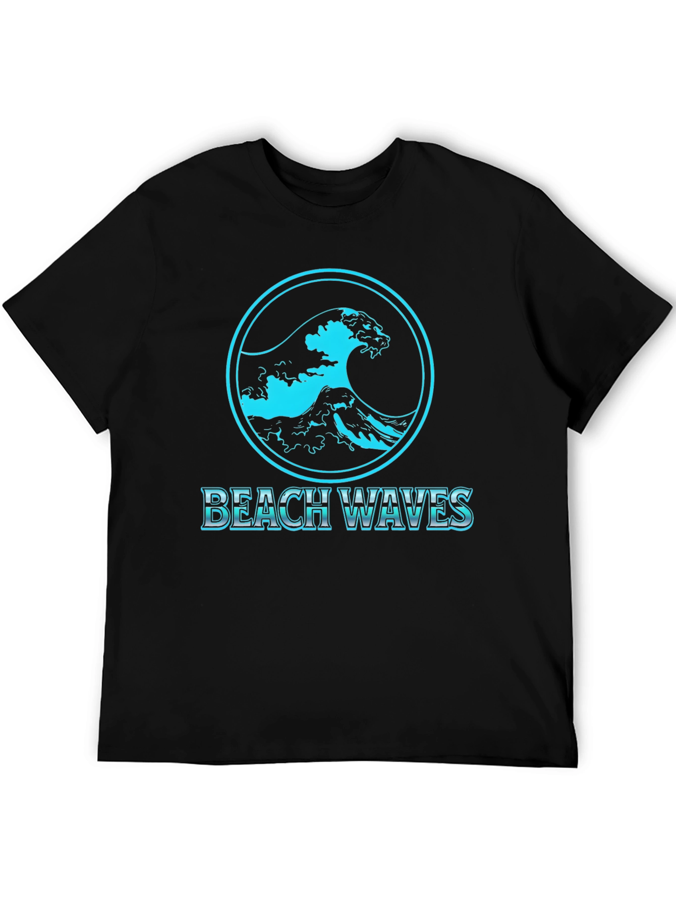 Beach Waves Graphic Tee - Black Cotton T-Shirt