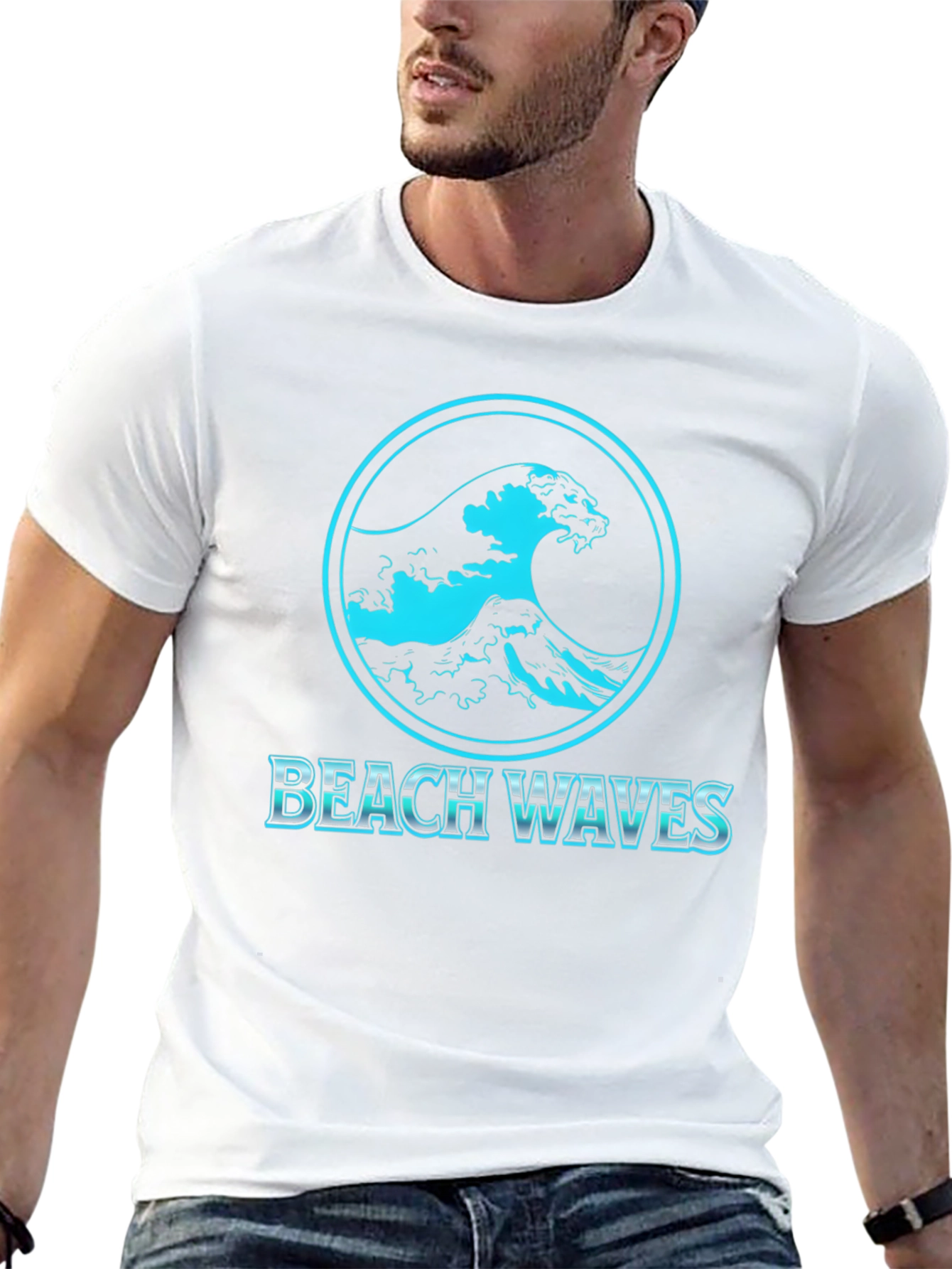 Beach Waves Graphic Tee - Black Cotton T-Shirt