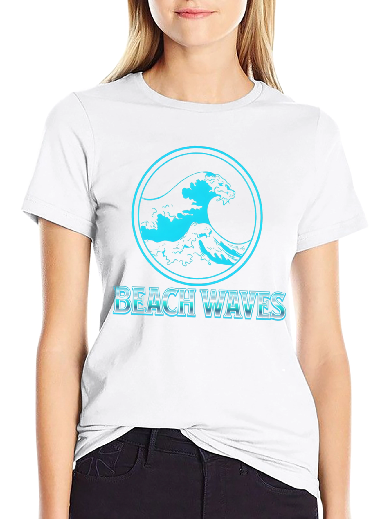 Beach Waves Graphic Tee - Black Cotton T-Shirt