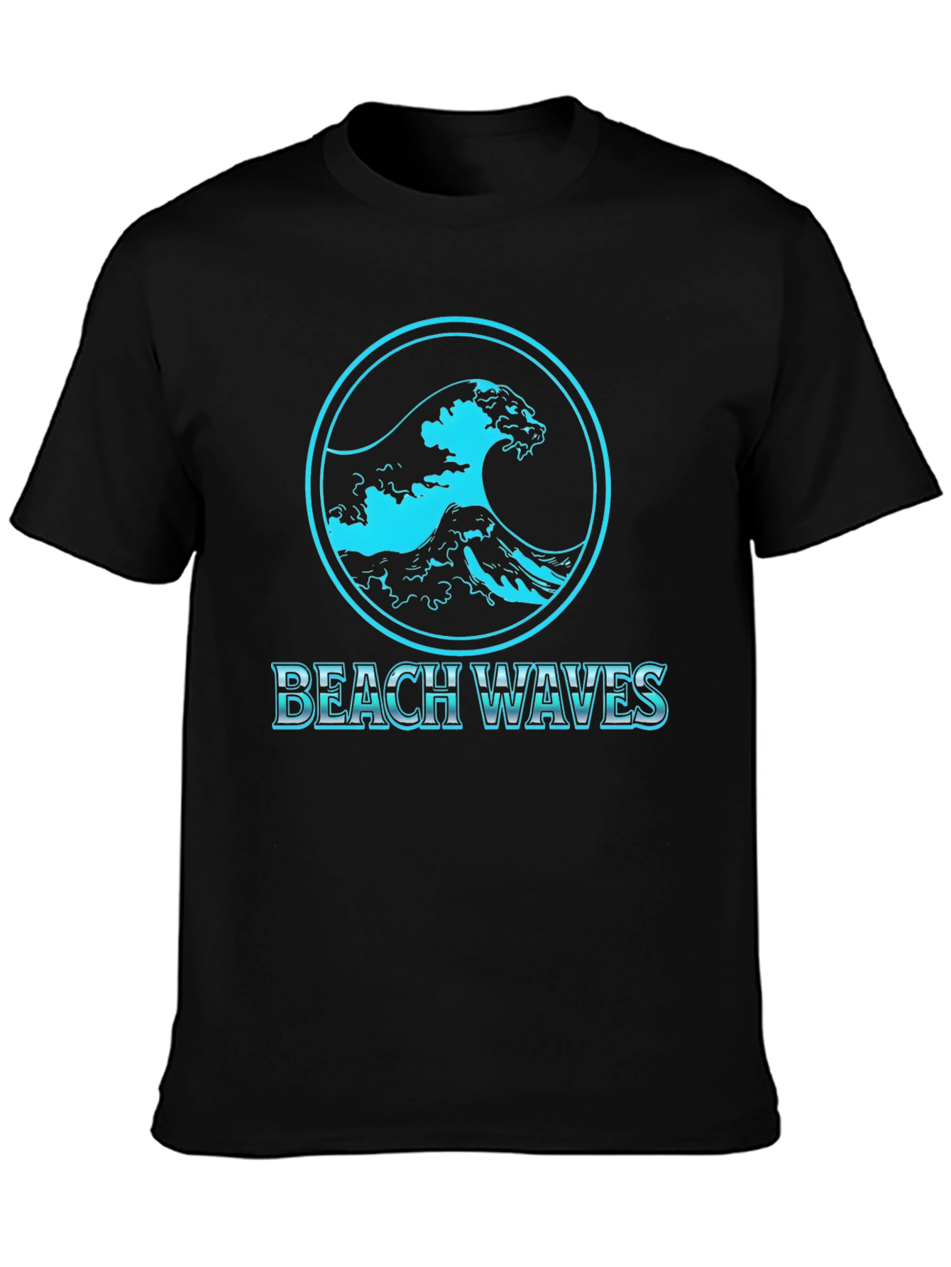 Beach Waves Graphic Tee - Black Cotton T-Shirt