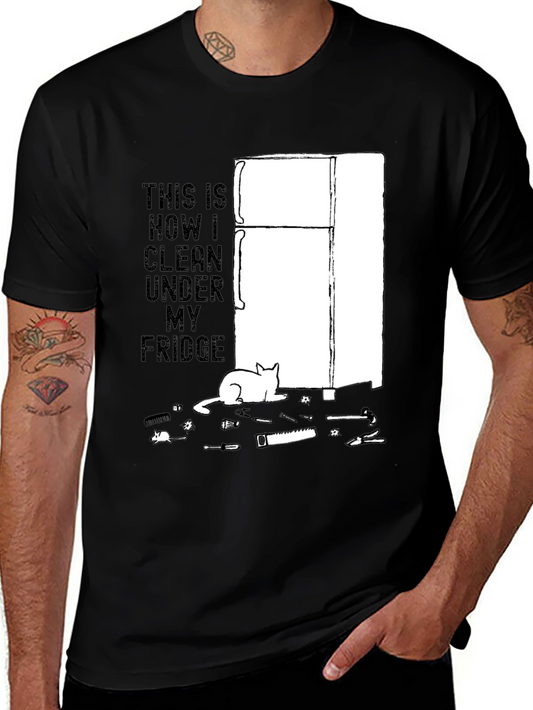 Funny Cat & Fridge T-Shirt - Clean Under My Fridge!