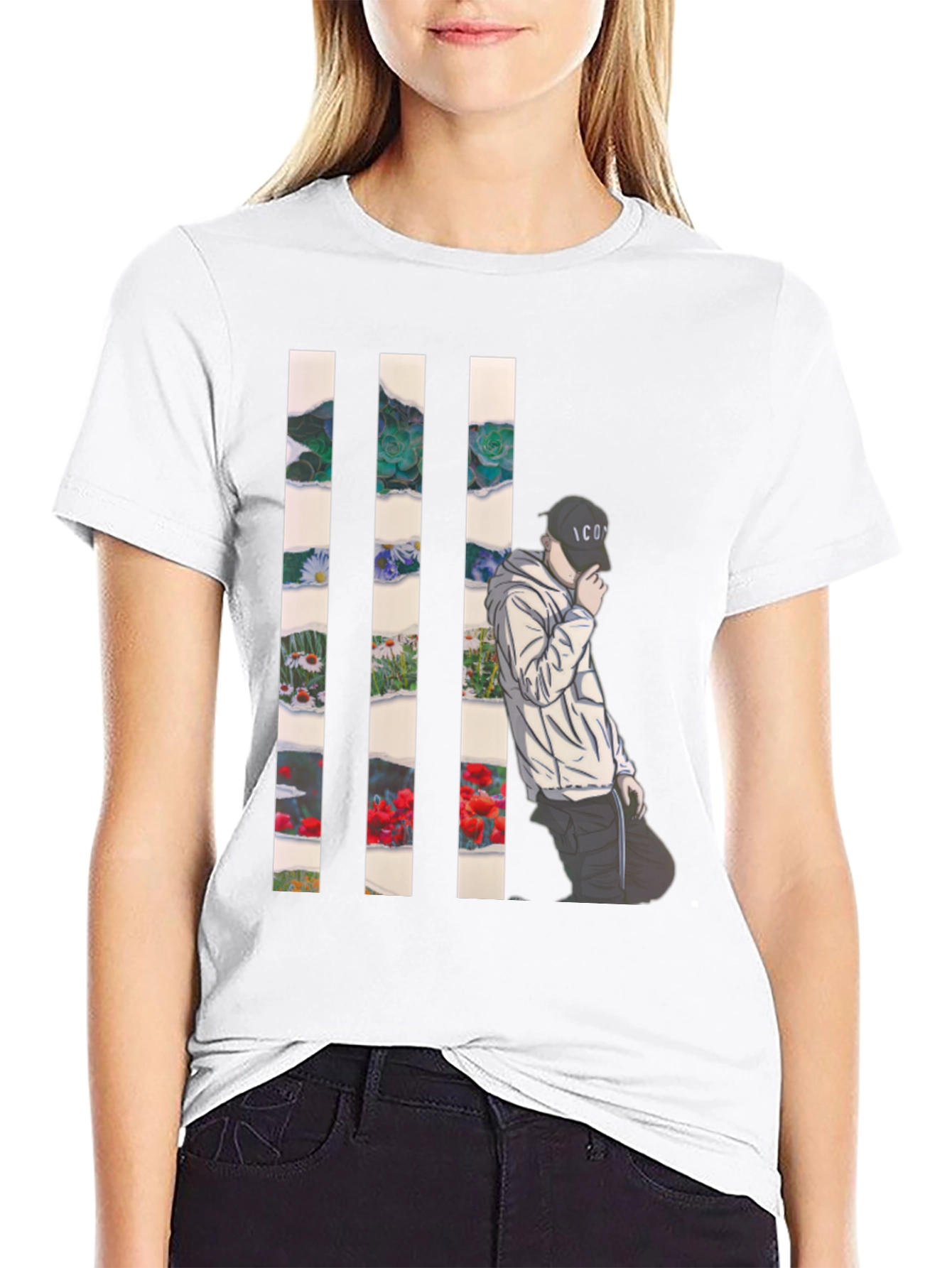 Artistic Floral Striped T-Shirt