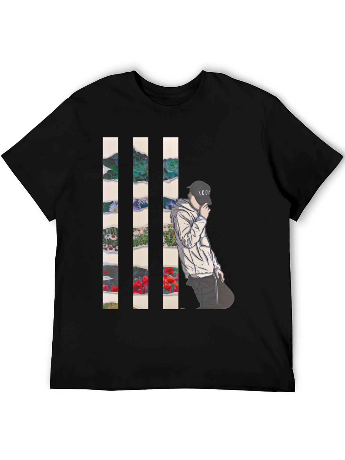 Artistic Floral Striped T-Shirt