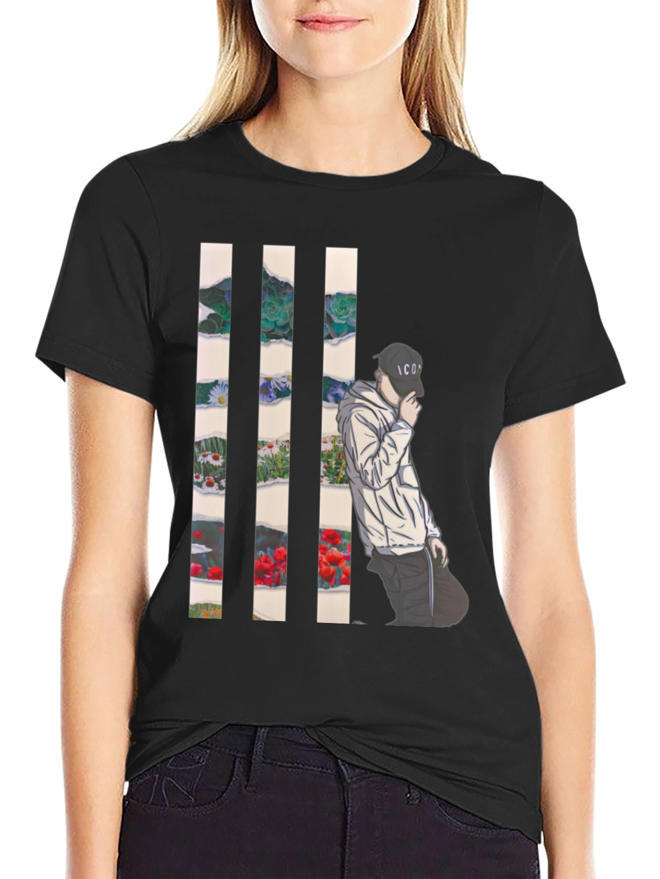 Artistic Floral Striped T-Shirt