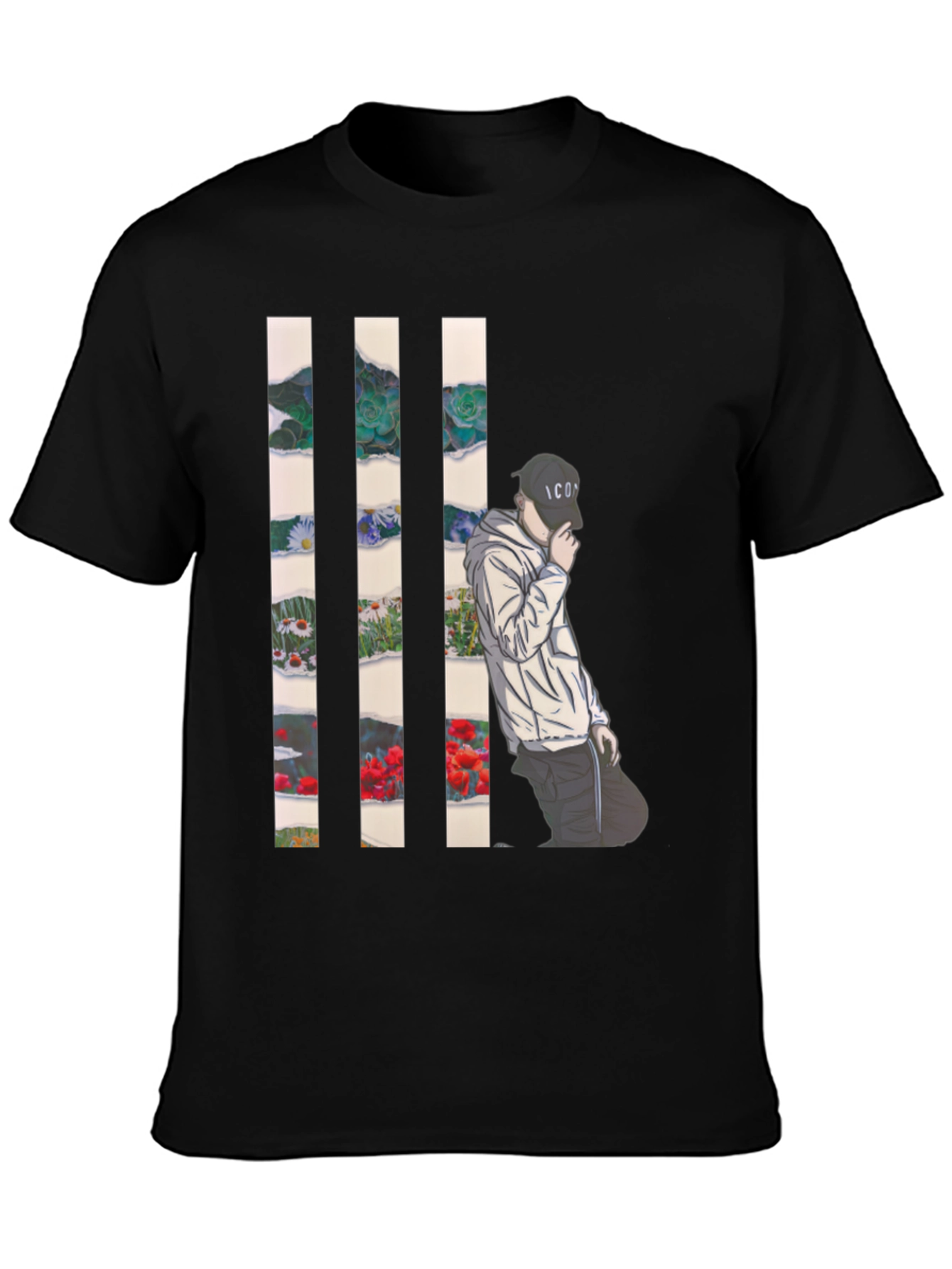 Artistic Floral Striped T-Shirt