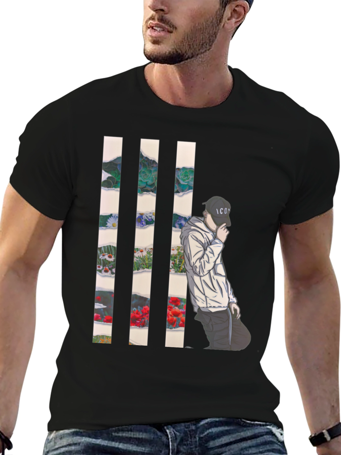Artistic Floral Striped T-Shirt