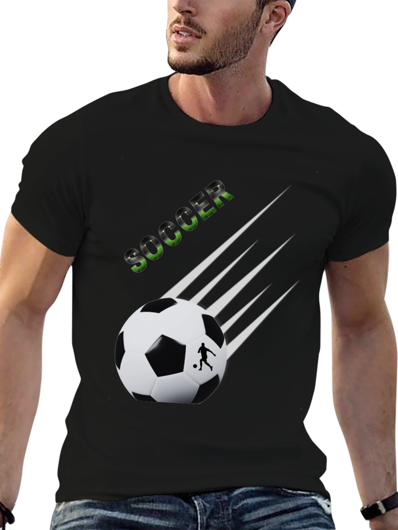 Soccer Graphic Tee - Black Cotton T-Shirt
