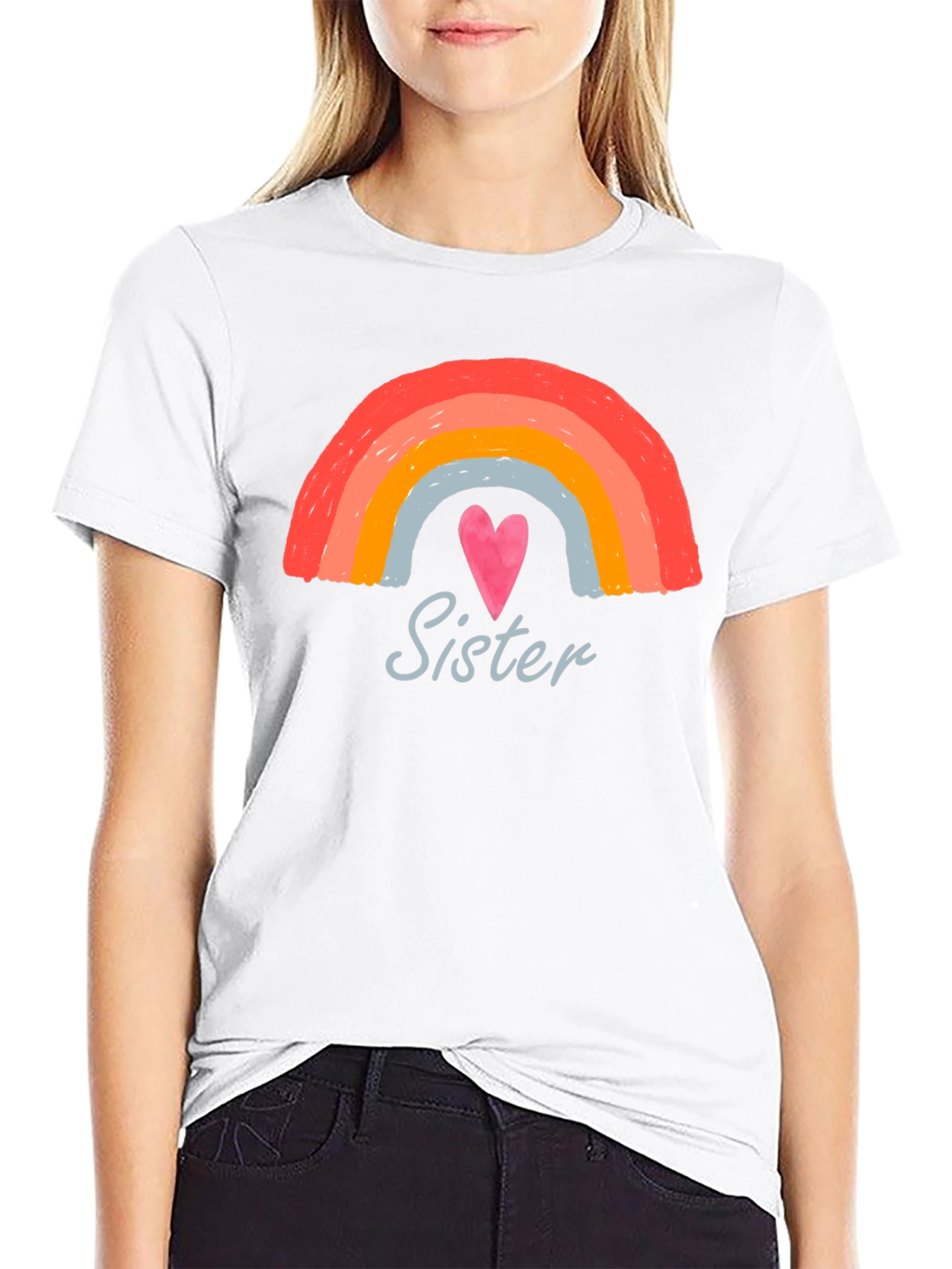 Sister Rainbow Heart Graphic Tee