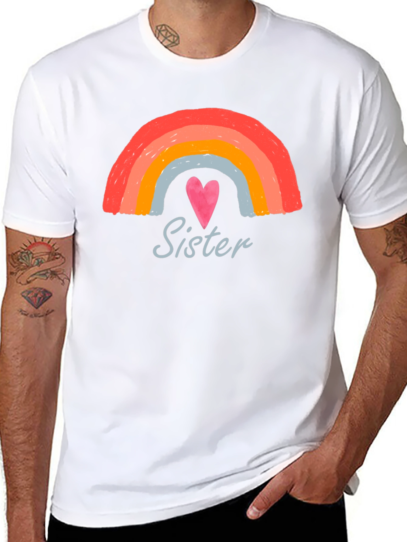 Sister Rainbow Heart Graphic Tee