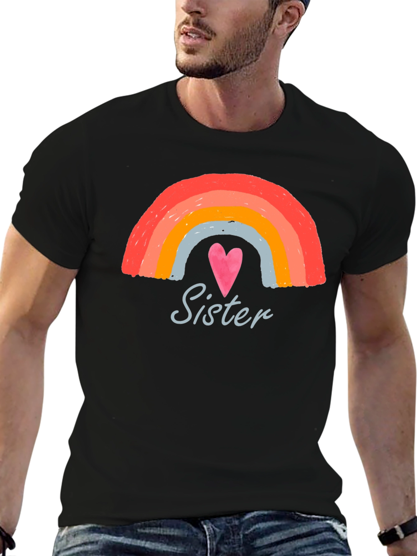 Sister Rainbow Heart Graphic Tee