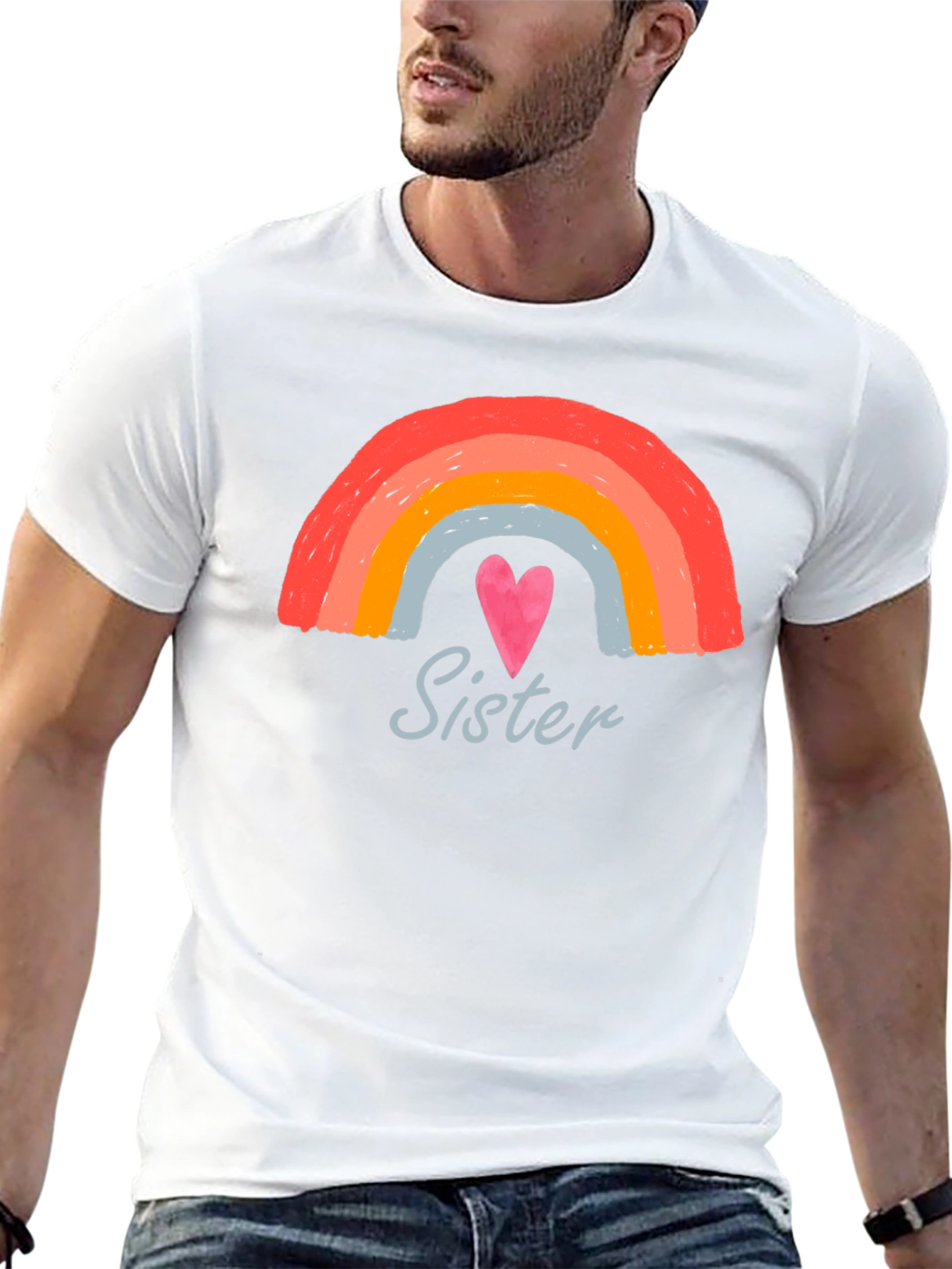 Sister Rainbow Heart Graphic Tee