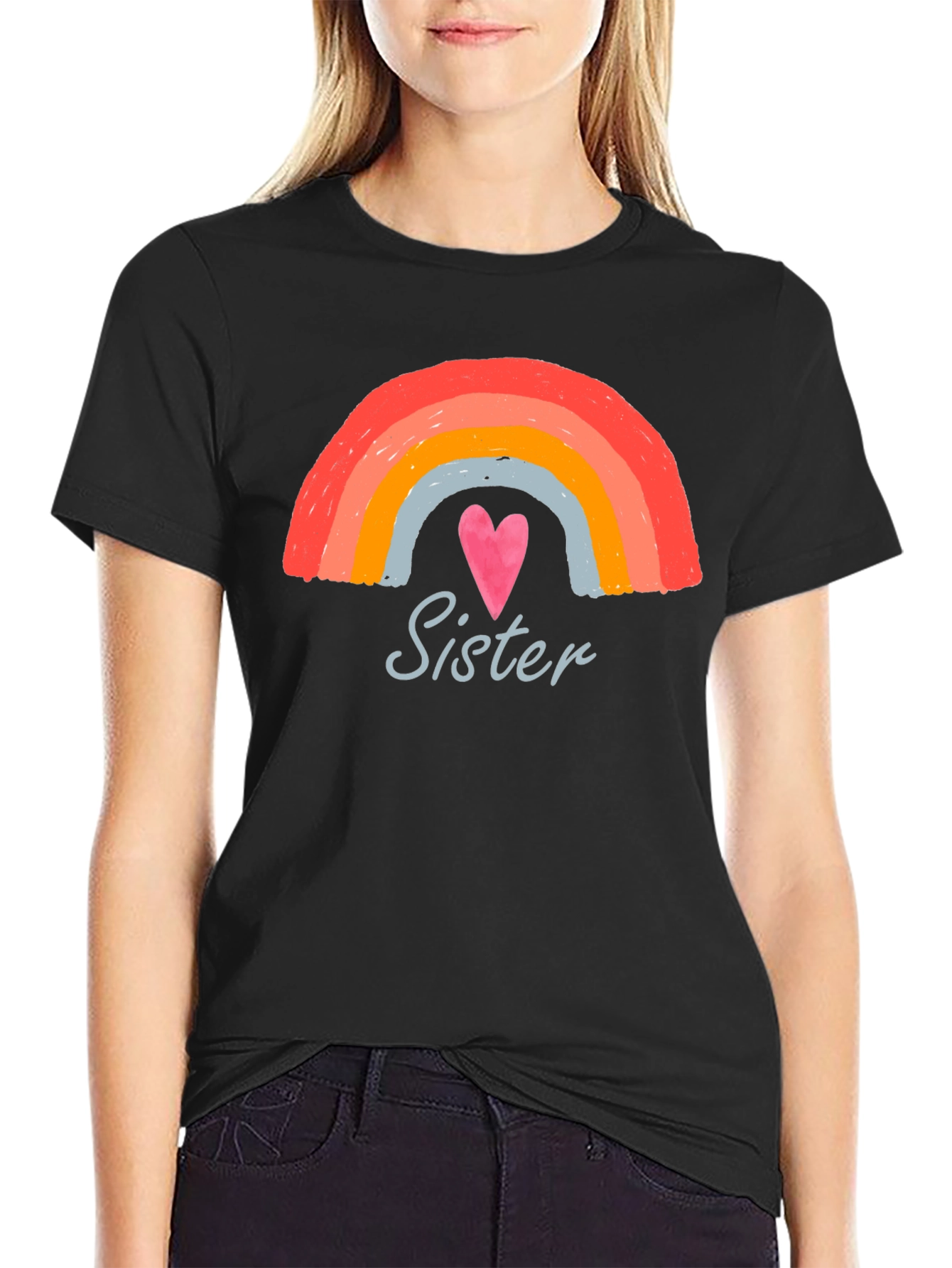 Sister Rainbow Heart Graphic Tee