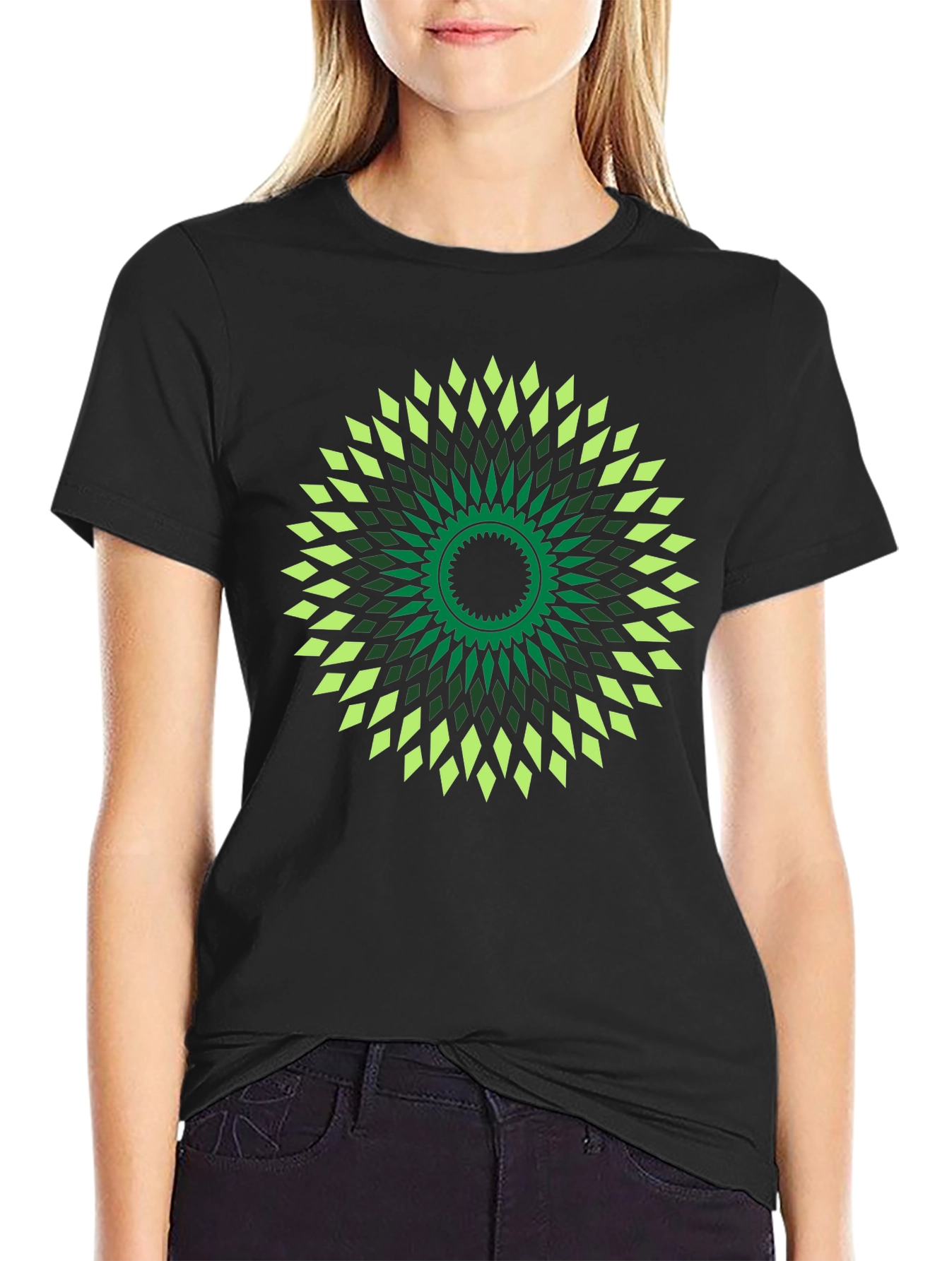 Geometric Mandala Graphic Print Black T-Shirt