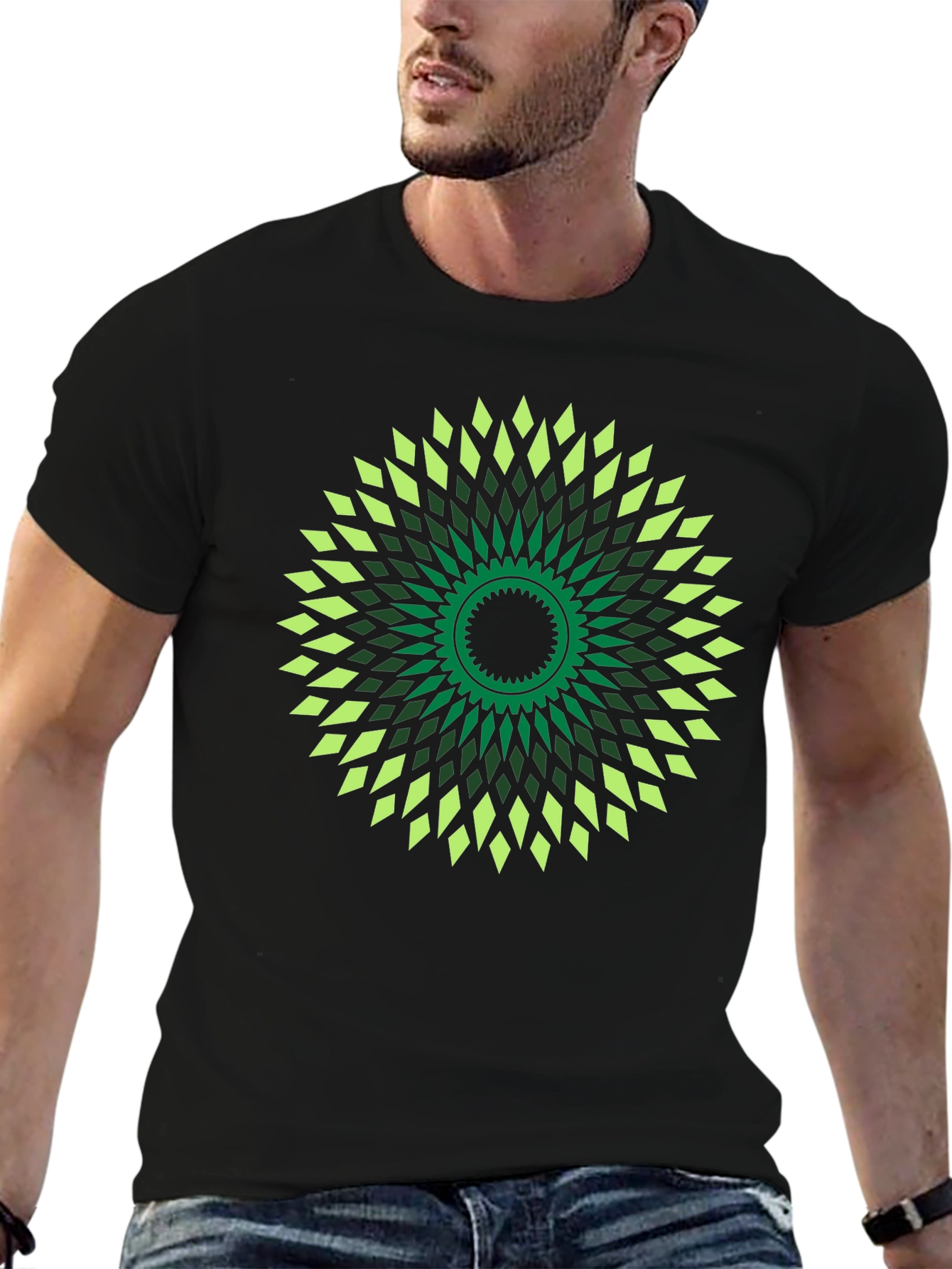 Geometric Mandala Graphic Print Black T-Shirt
