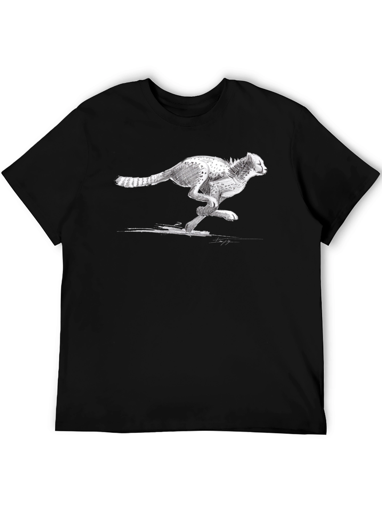 Cheetah Sketch Graphic Tee - Black Cotton T-Shirt