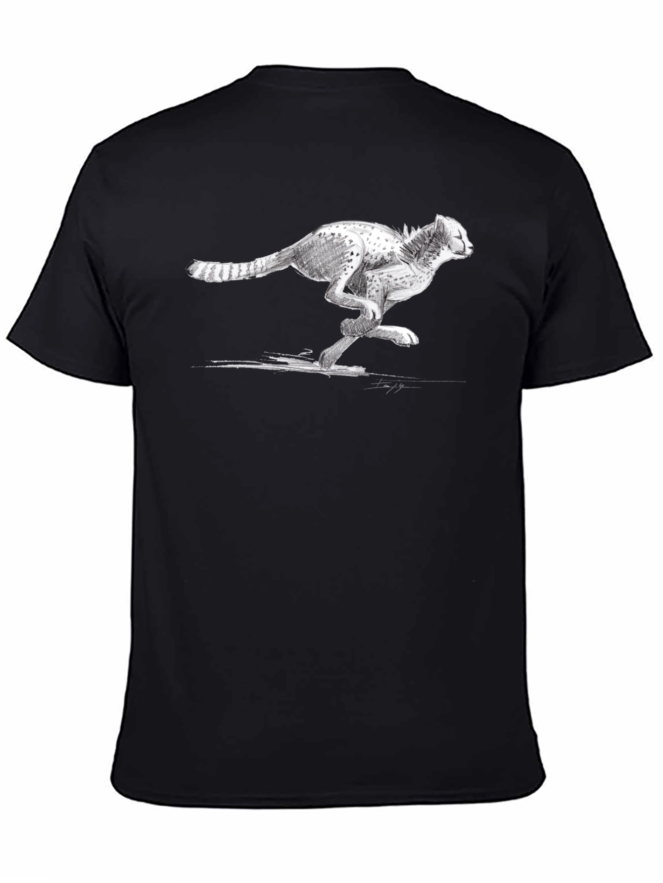 Cheetah Sketch Graphic Tee - Black Cotton T-Shirt