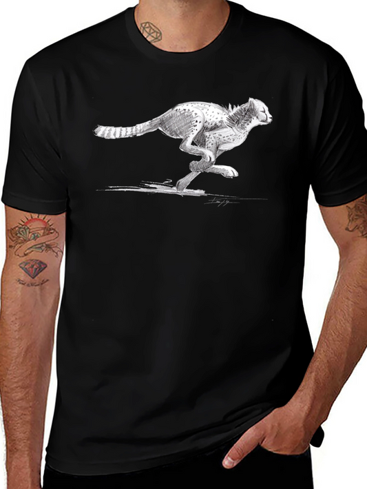 Cheetah Sketch Graphic Tee - Black Cotton T-Shirt