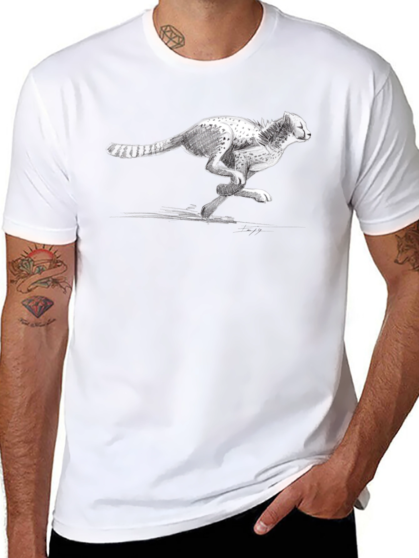 Cheetah Sketch Graphic Tee - Black Cotton T-Shirt