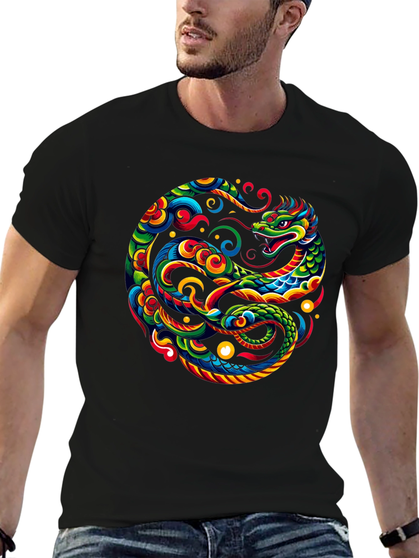 Dragon Circle Graphic Tee - Black Cotton