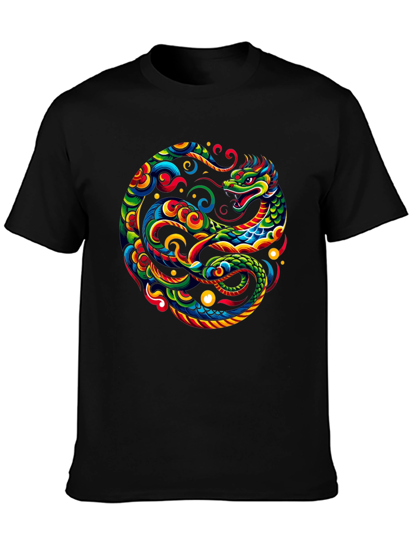 Dragon Circle Graphic Tee - Black Cotton