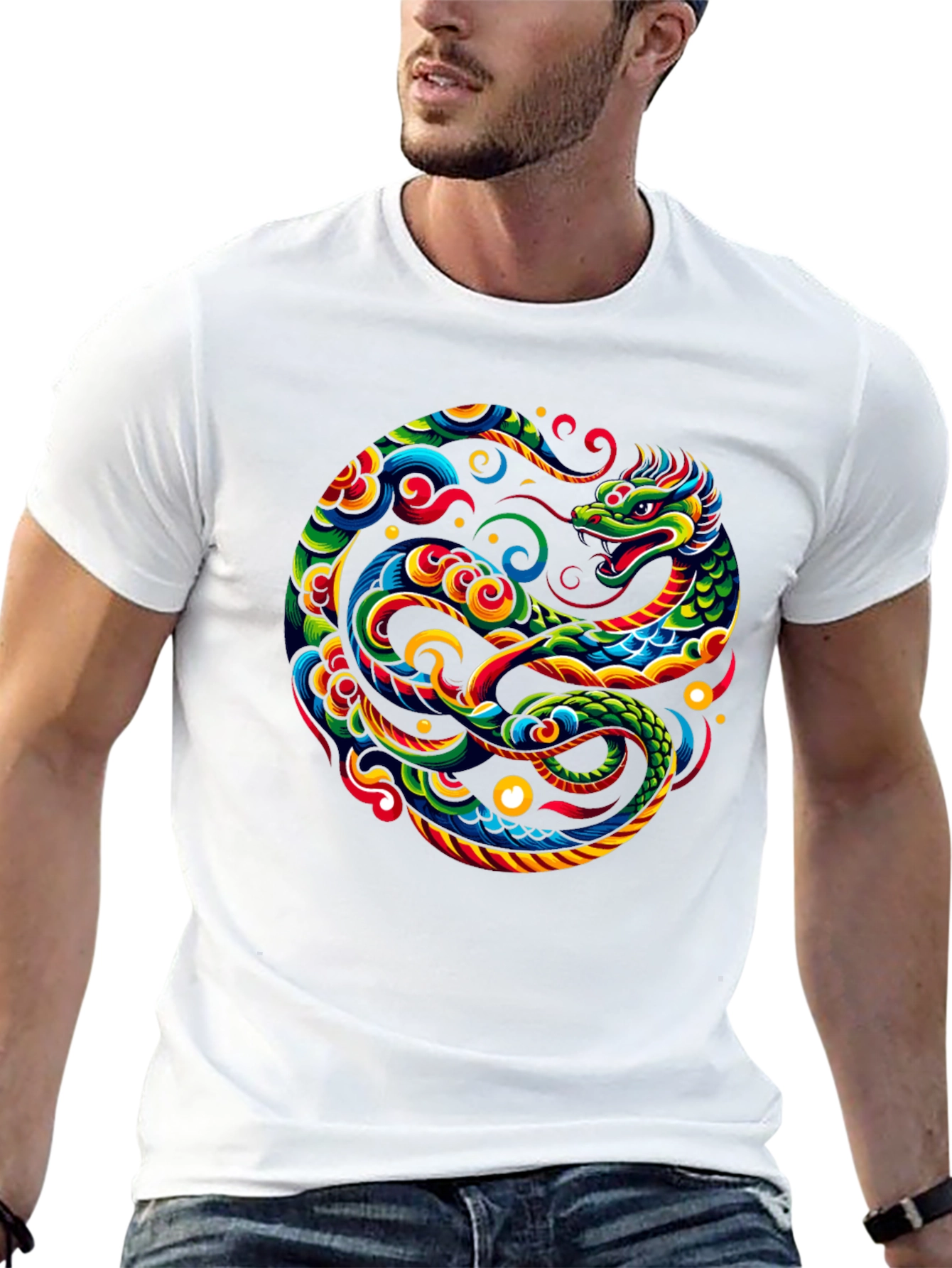 Dragon Circle Graphic Tee - Black Cotton