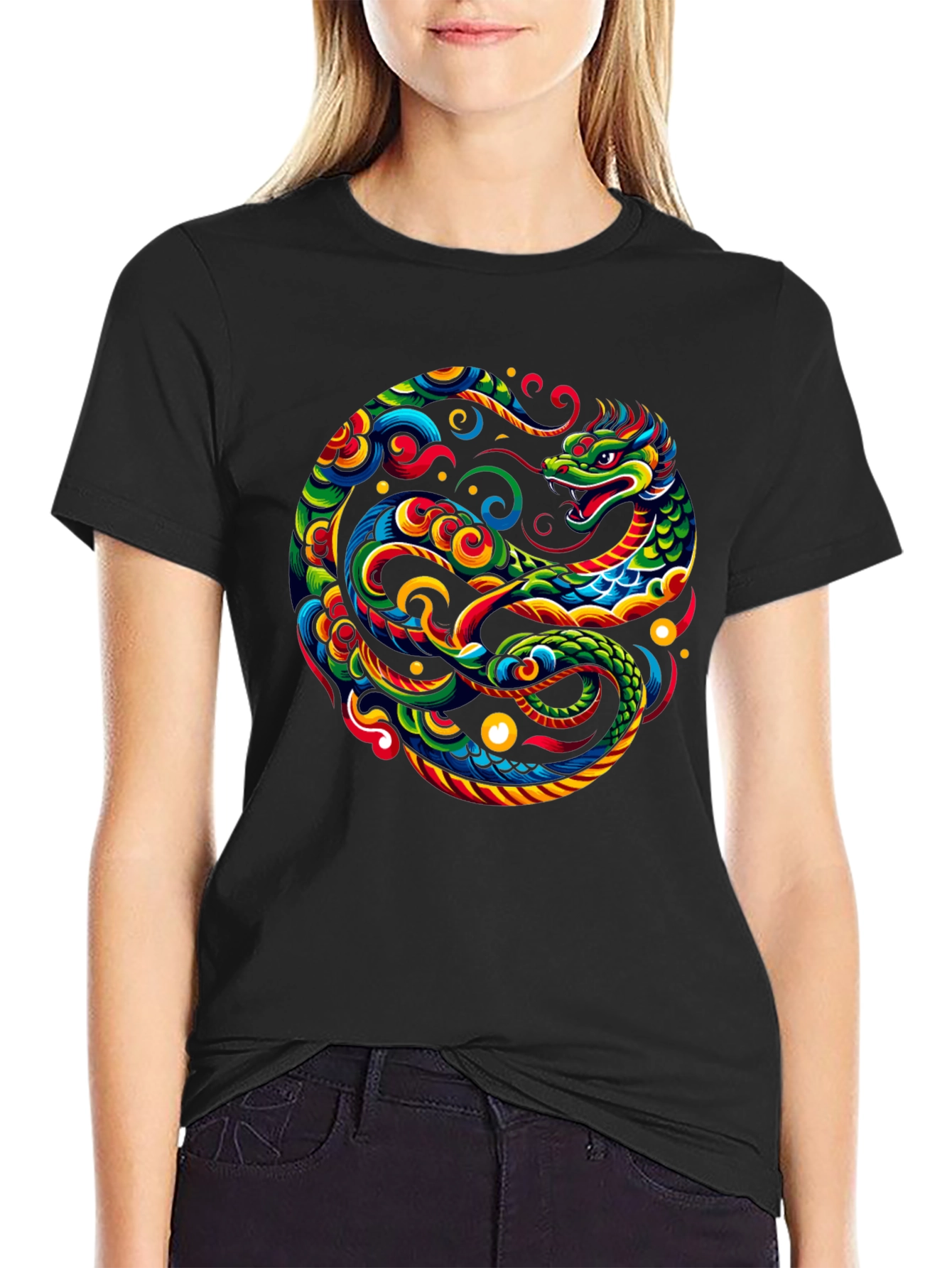 Dragon Circle Graphic Tee - Black Cotton