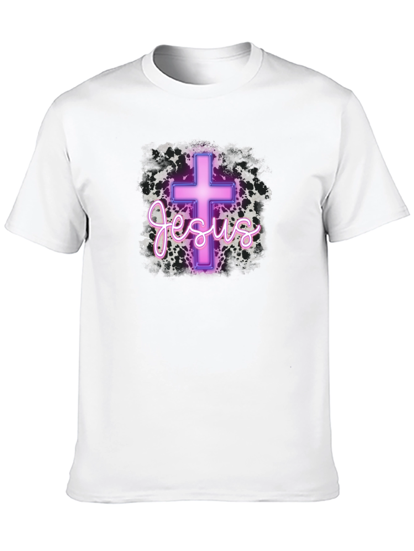 Neon Jesus Cross Graphic Black T-Shirt