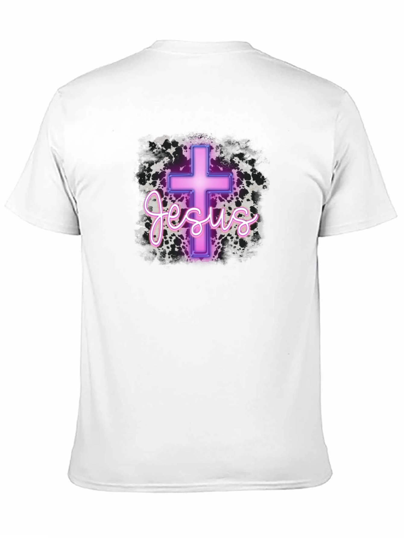Neon Jesus Cross Graphic Black T-Shirt
