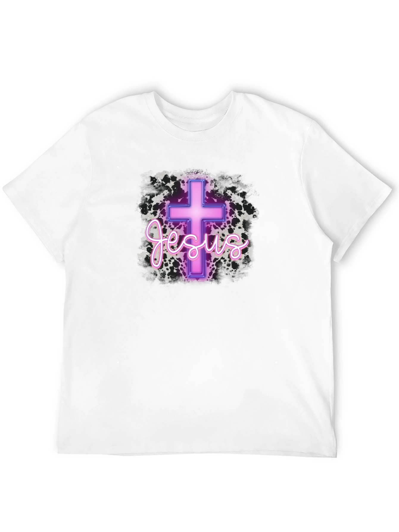 Neon Jesus Cross Graphic Black T-Shirt