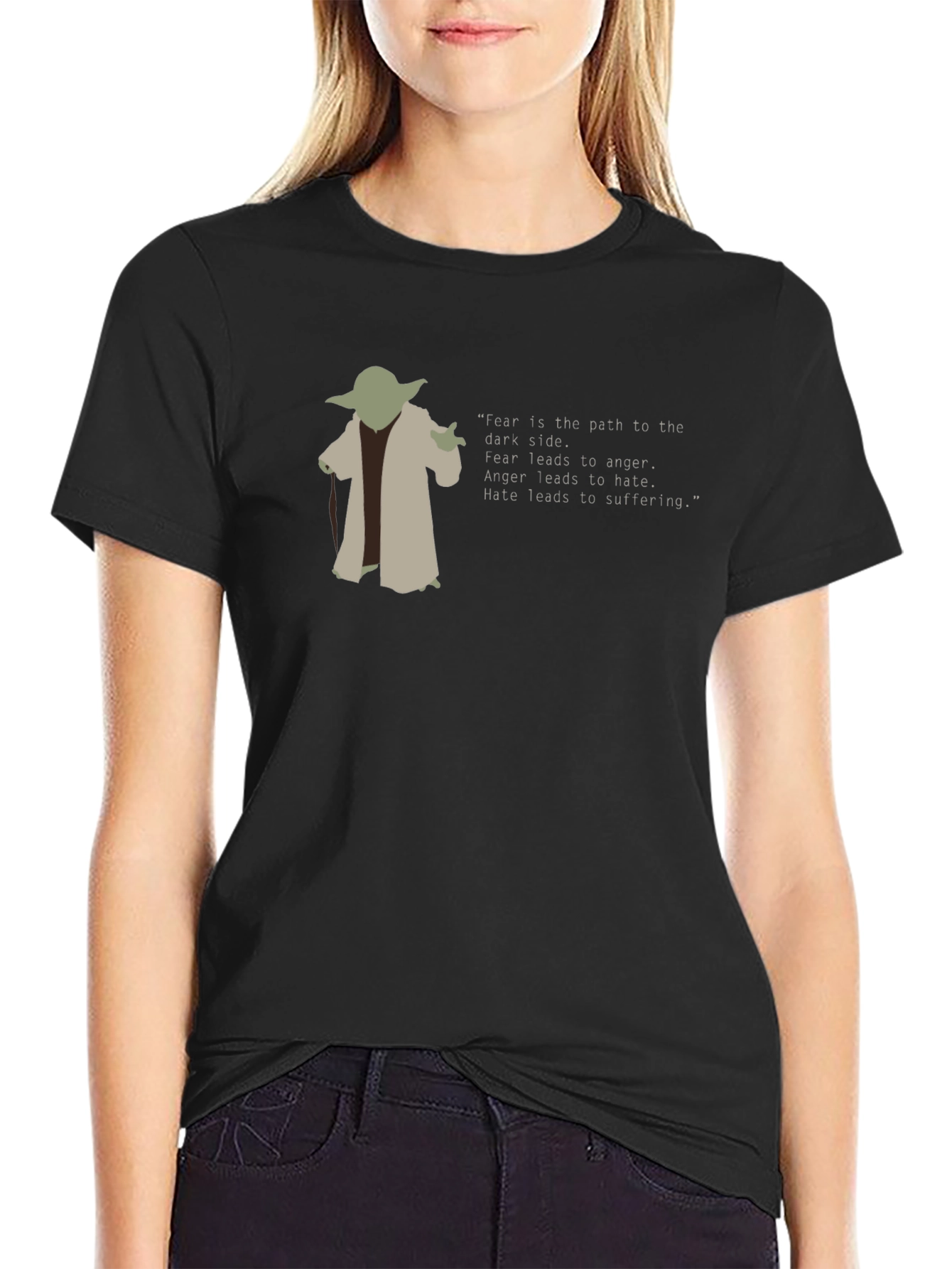 Yoda Fear Quote Graphic Tee - Black Cotton Blend