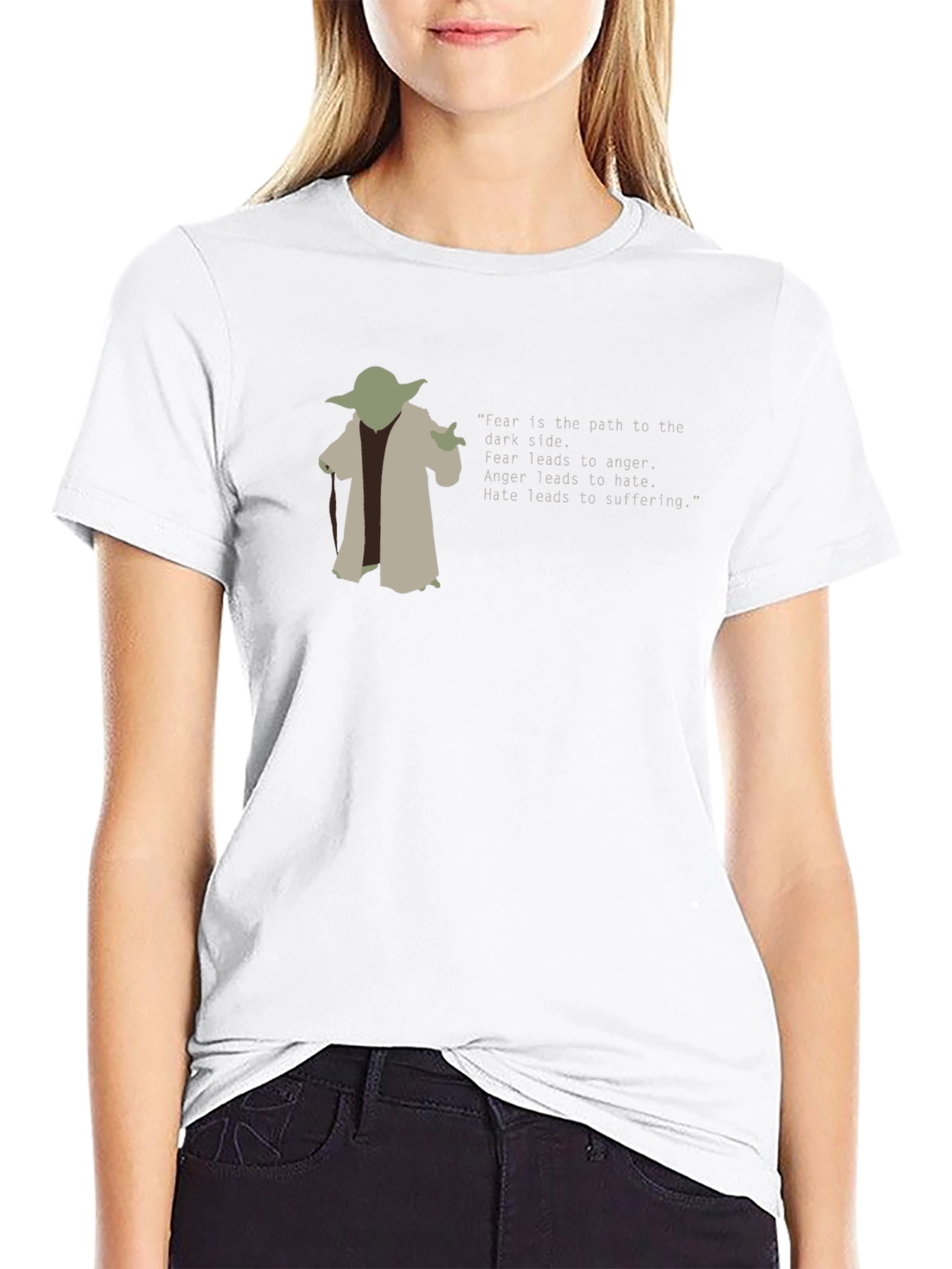 Yoda Fear Quote Graphic Tee - Black Cotton Blend