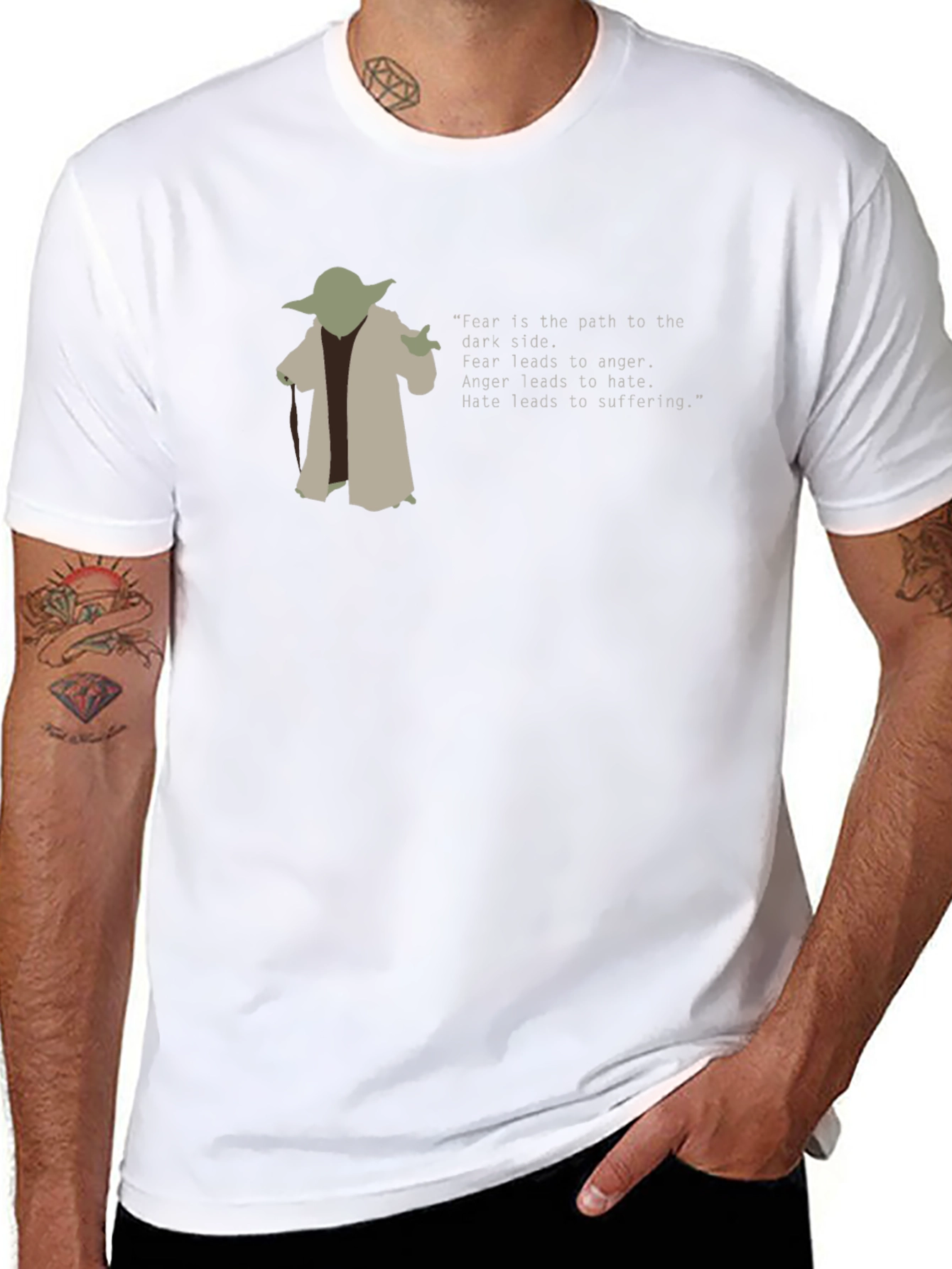 Yoda Fear Quote Graphic Tee - Black Cotton Blend