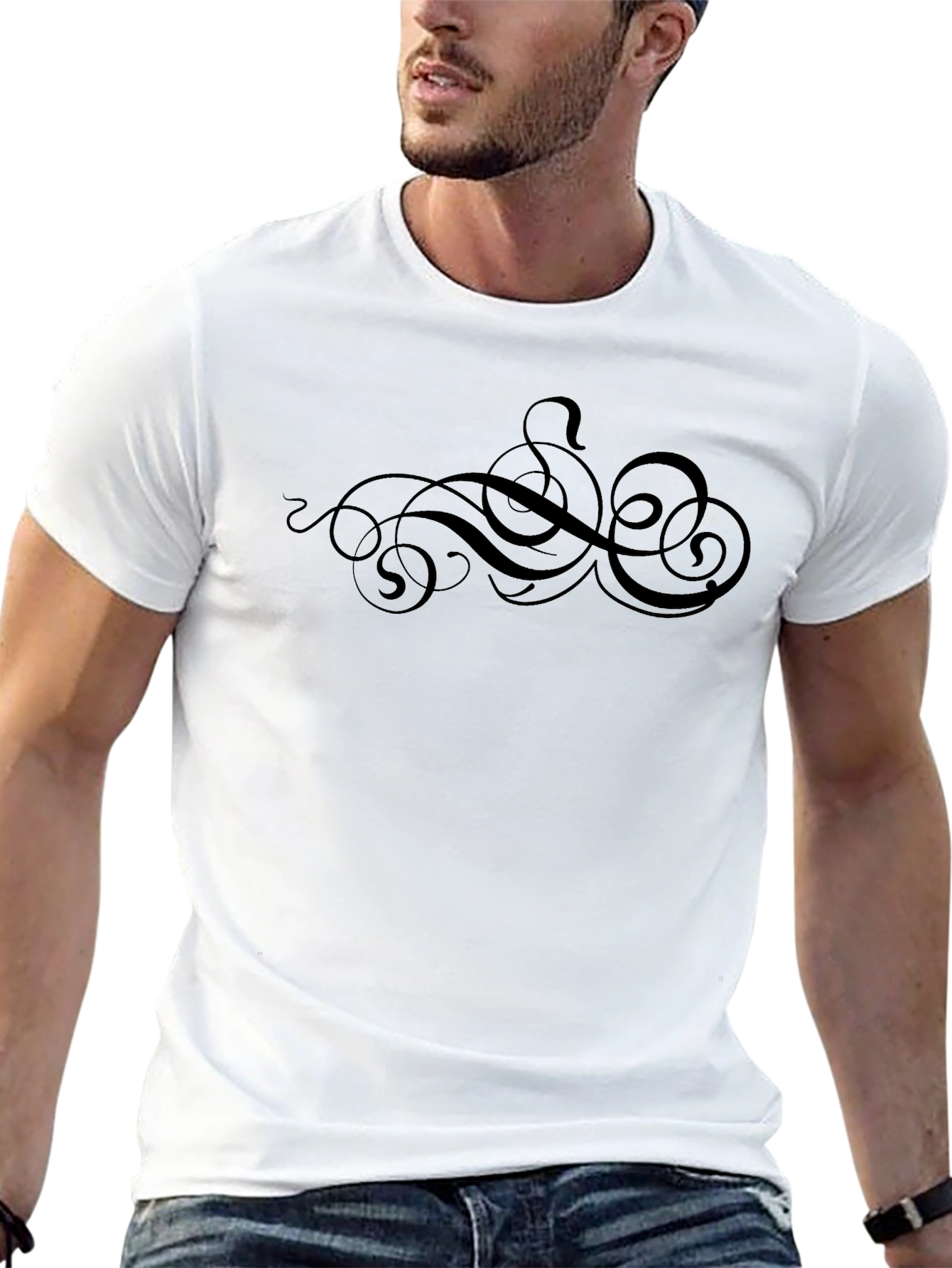 Black Graphic Tee - Swirl Design