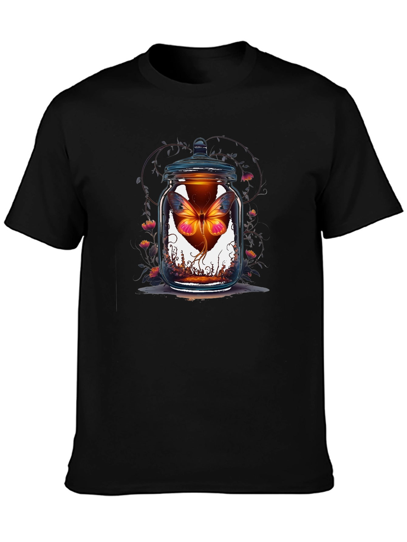 Butterfly in Jar Graphic Tee - Black Cotton T-Shirt