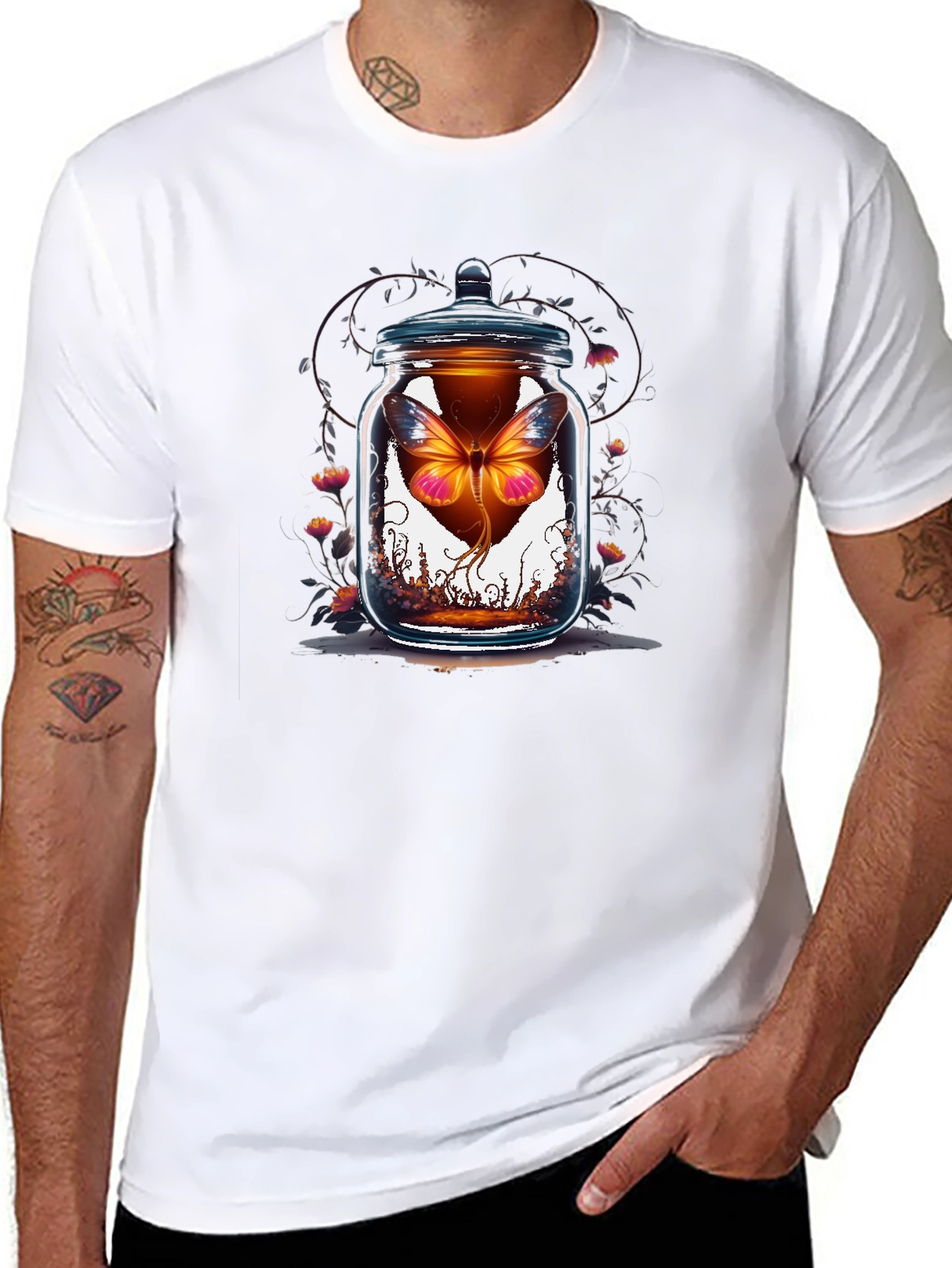 Butterfly in Jar Graphic Tee - Black Cotton T-Shirt
