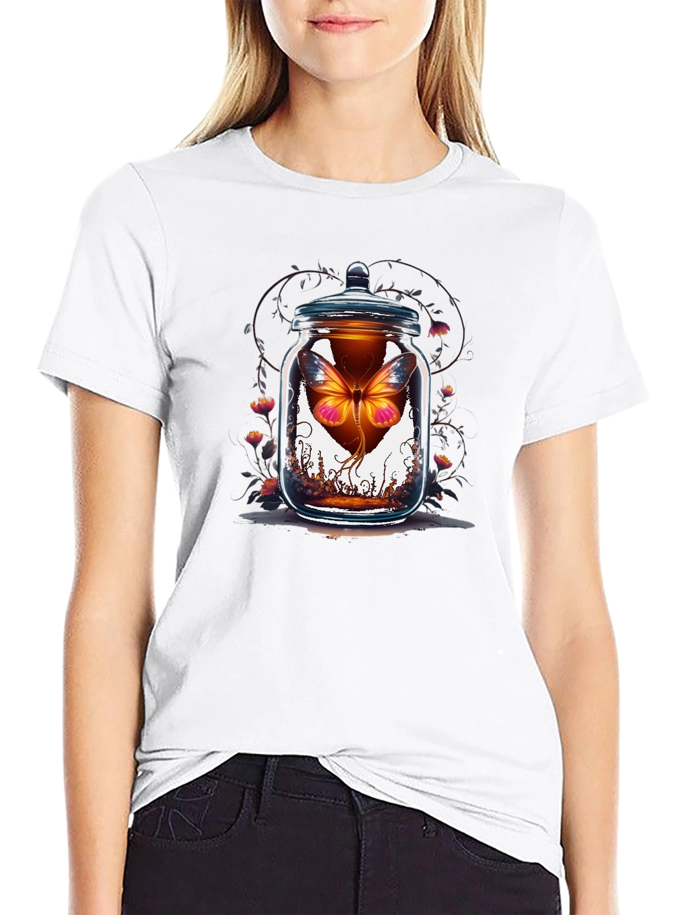 Butterfly in Jar Graphic Tee - Black Cotton T-Shirt