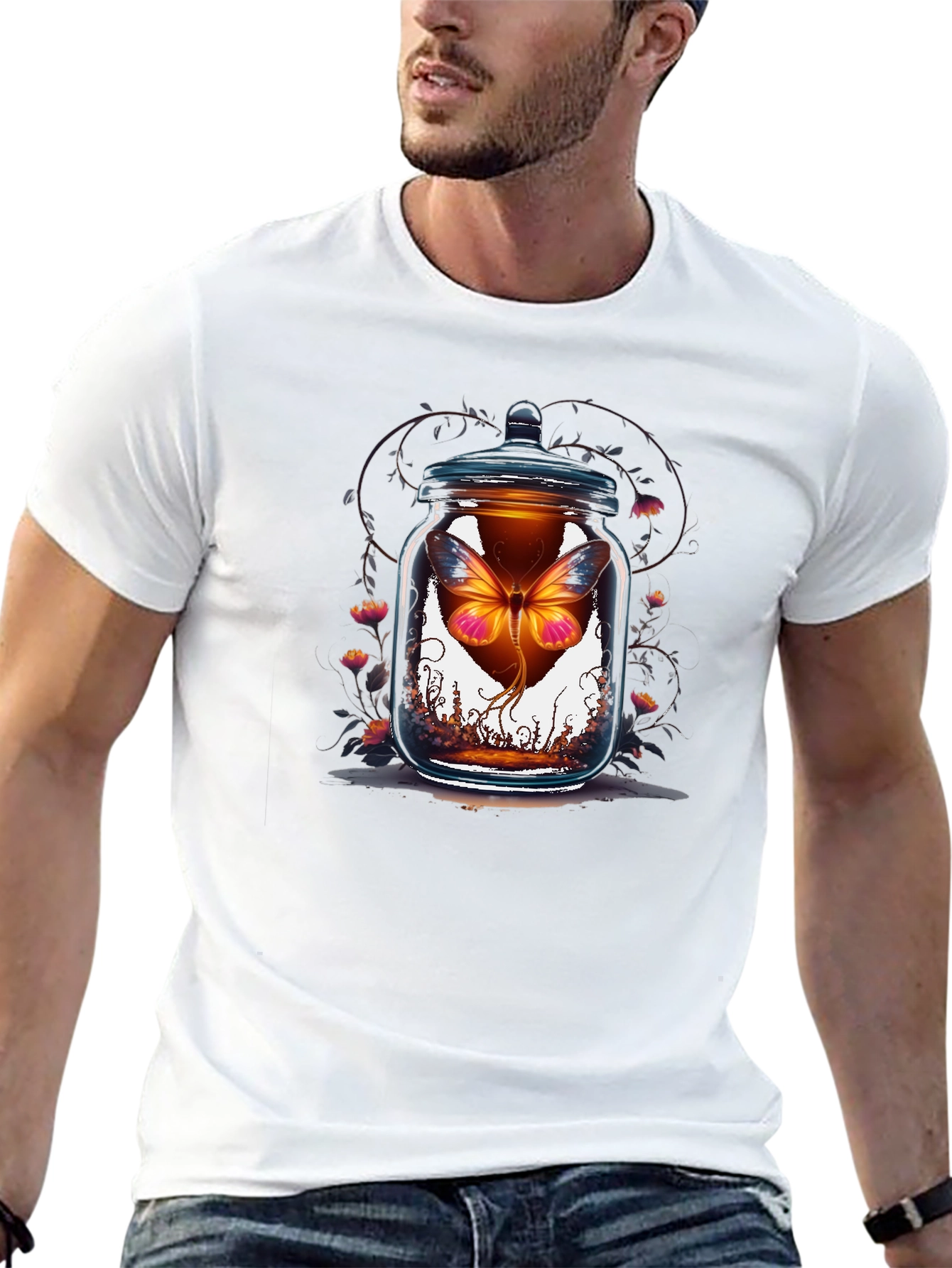 Butterfly in Jar Graphic Tee - Black Cotton T-Shirt