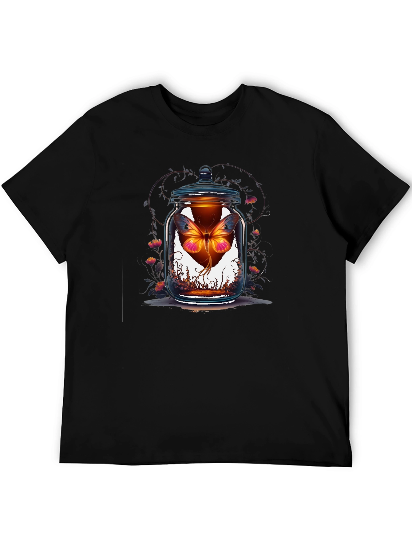 Butterfly in Jar Graphic Tee - Black Cotton T-Shirt