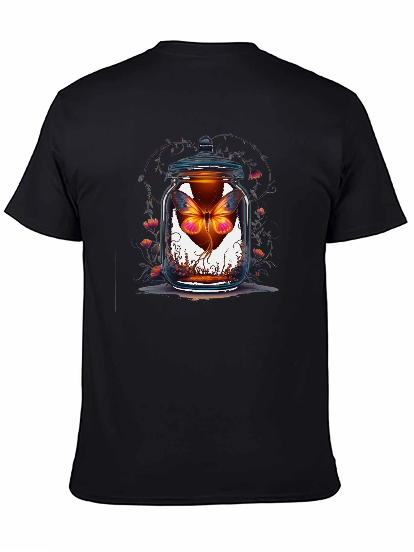 Butterfly in Jar Graphic Tee - Black Cotton T-Shirt