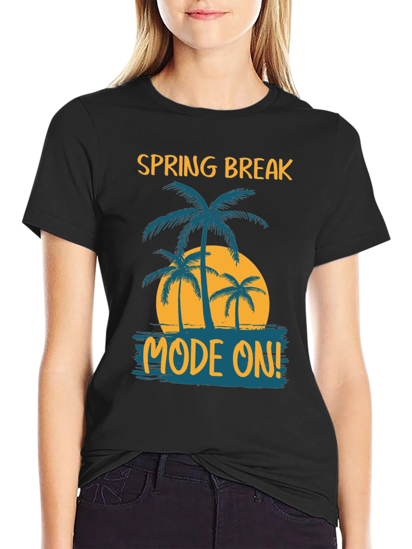 Spring Break Mode On Black Graphic Tee