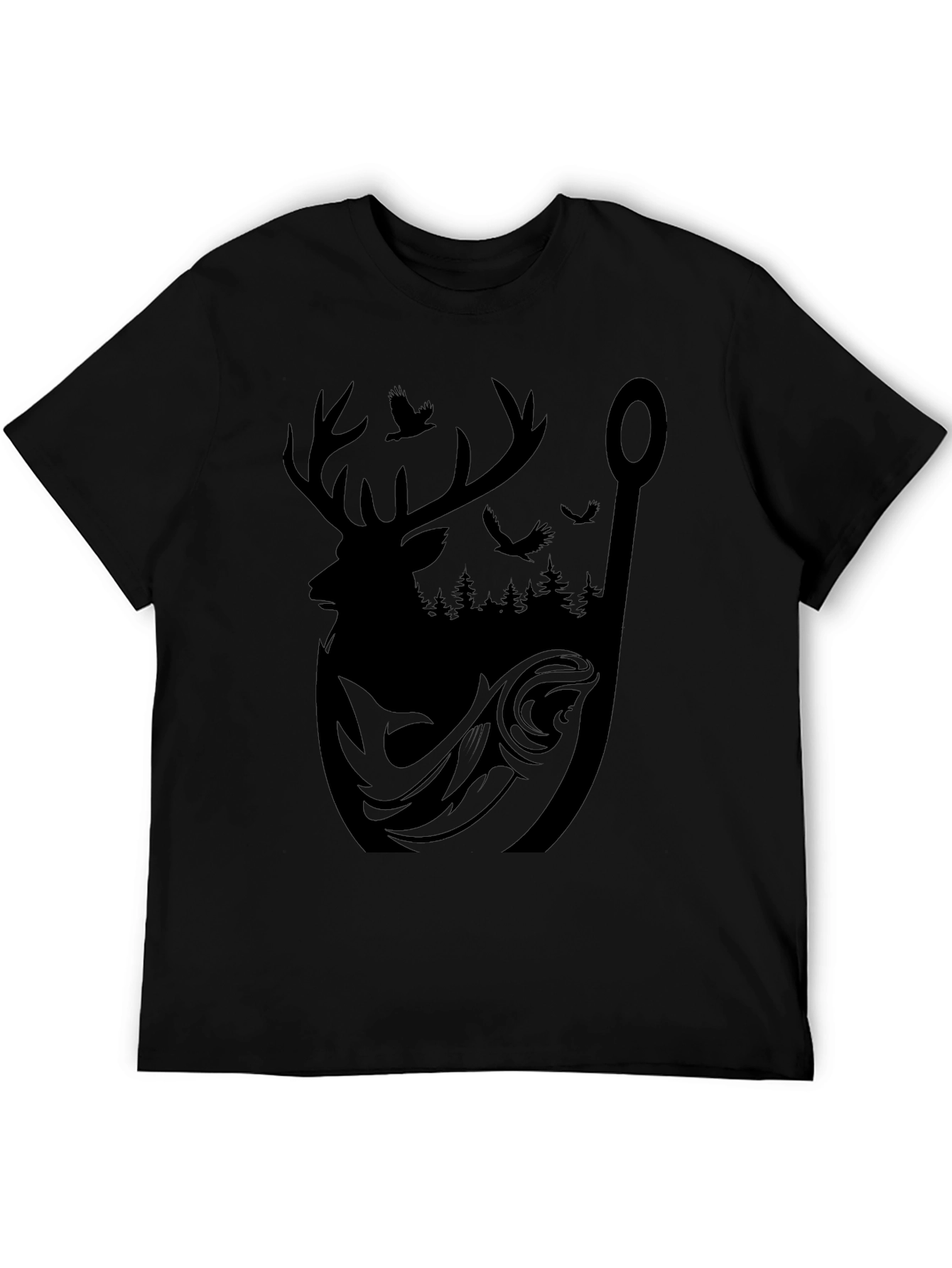 Mens Graphic Tee: Deer Fish and Forest Design