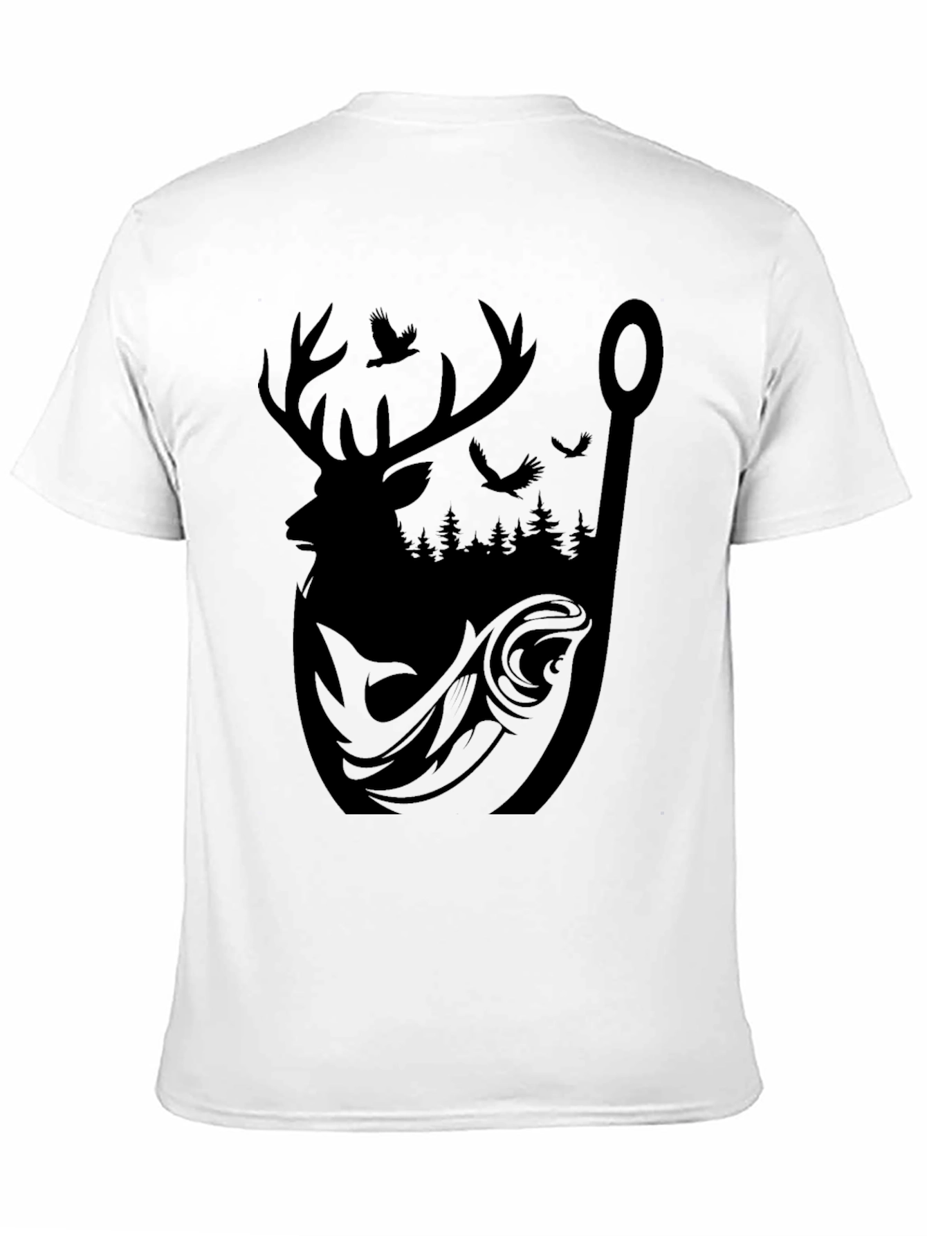 Mens Graphic Tee: Deer Fish and Forest Design