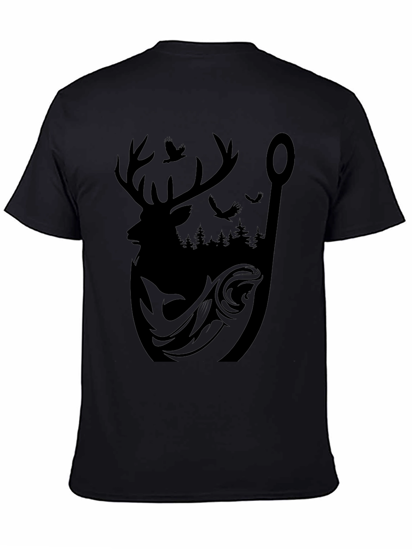 Mens Graphic Tee: Deer Fish and Forest Design