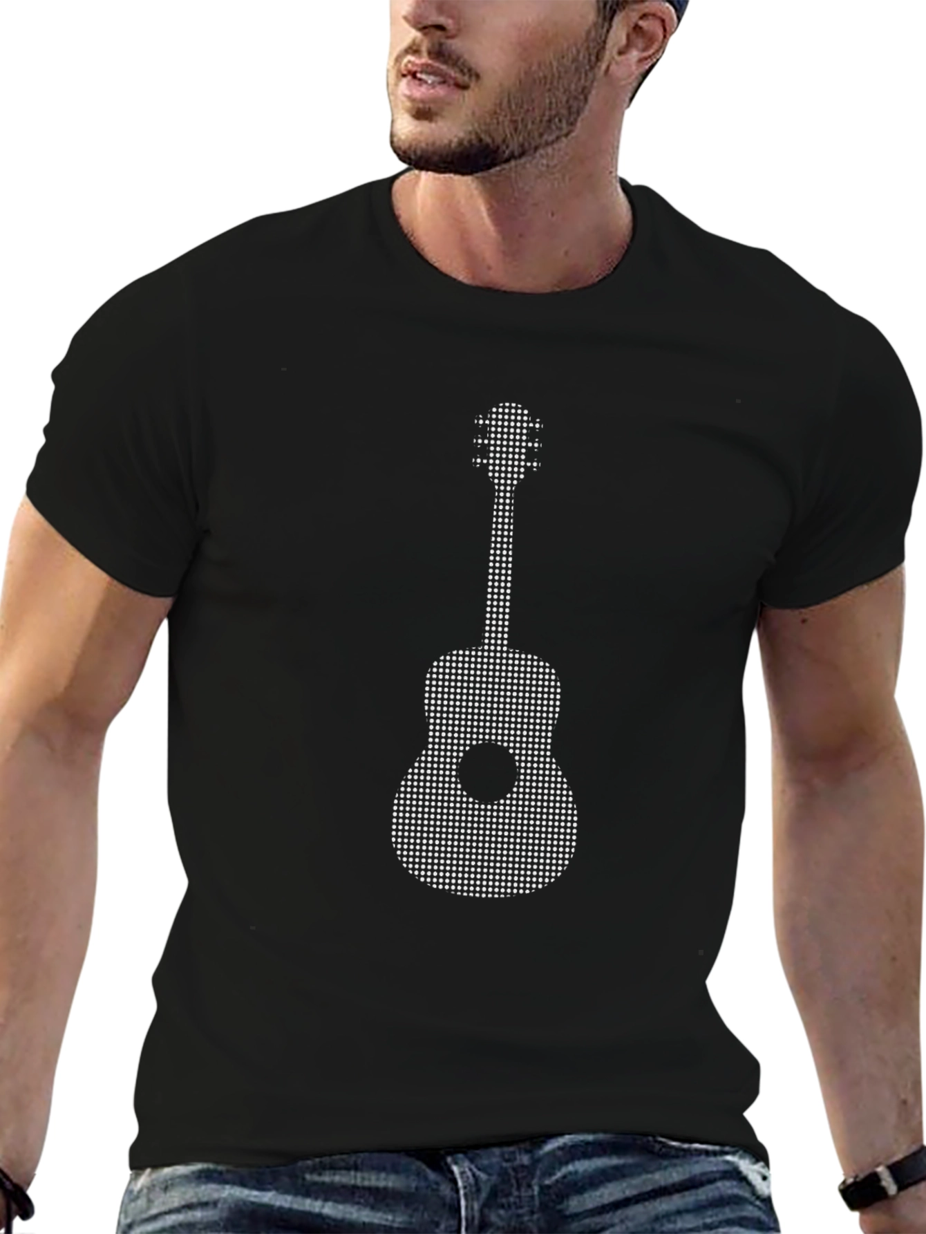 Guitar Dot Pattern Black T-Shirt