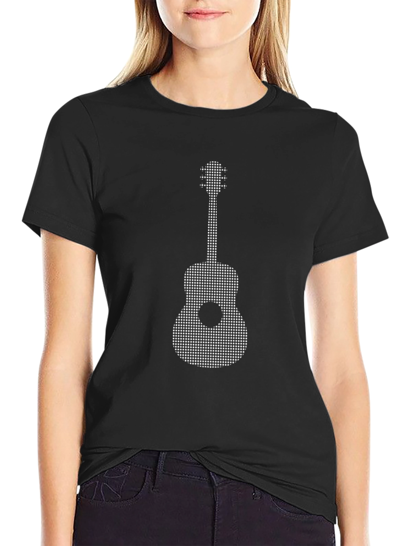 Guitar Dot Pattern Black T-Shirt